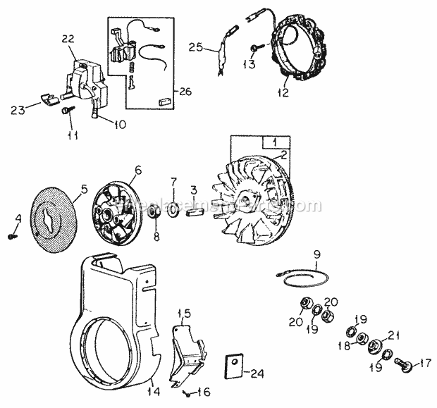 Flywheel Magneto & Points Diagram and Parts List for 482 144-482-100, 143-482-399, 144-482-399, 205058 Cub Cadet Lawn Tractor